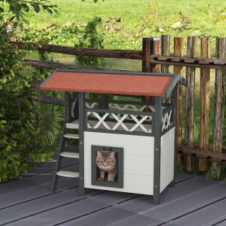 Casa de Madera para Gatos con Escalera y Techo Asfáltico | prologyc.es