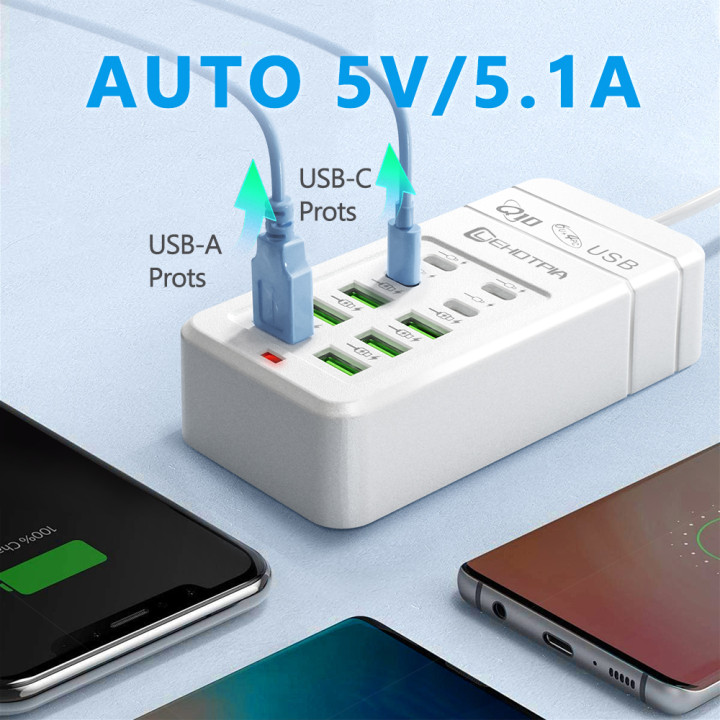 Regleta USB Carga Rápida 6 USB-A 4 USB-C con Cable 1,2 m | prologyc.es | repuestos.prologyc.es