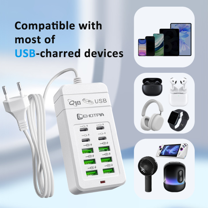 Regleta USB Carga Rápida 6 USB-A 4 USB-C con Cable 1,2 m | prologyc.es | repuestos.prologyc.es