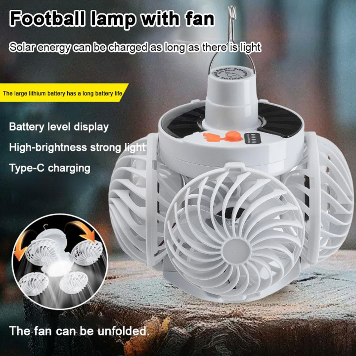 Ventilador Solar de Camping con Linterna LED USB Recargable | prologyc.es | repuestos.prologyc.es