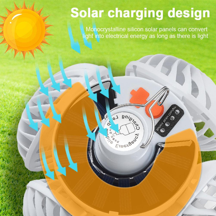 Ventilador Solar de Camping con Linterna LED USB Recargable | prologyc.es | repuestos.prologyc.es