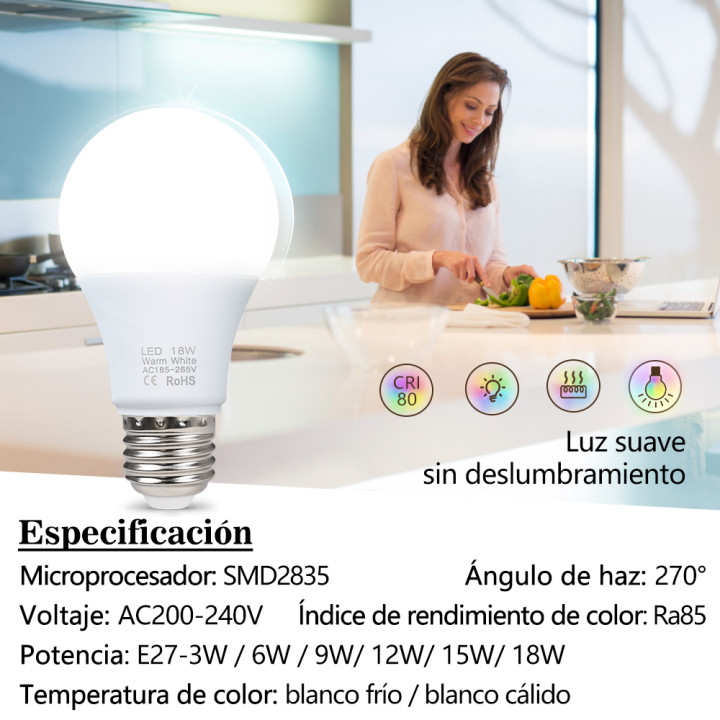 Bombilla LED E27 Alta Potencia 3W 6W 9W 12W 15W 18W Smart IC | prologyc.es | repuestos.prologyc.es