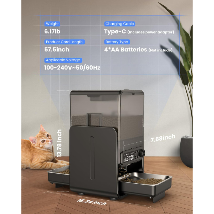 Comedero Automático Inteligente WiFi 5L para 2 Gatos | prologyc.es | repuestos.prologyc.es