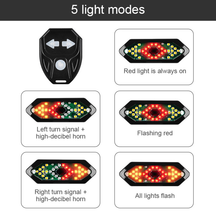 Luz Trasera Bicicleta con Intermitentes Bocina y Control Remoto | prologyc.es | repuestos.prologyc.es