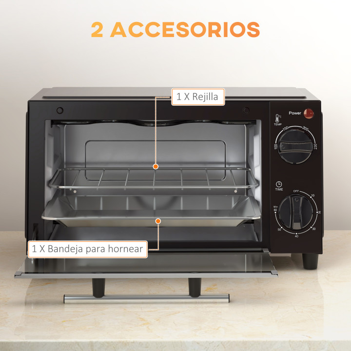Mini Horno Eléctrico HOMCOM 9 Litros con Temperatura Ajustable y Temporizador | prologyc.es | repuestos.prologyc.es
