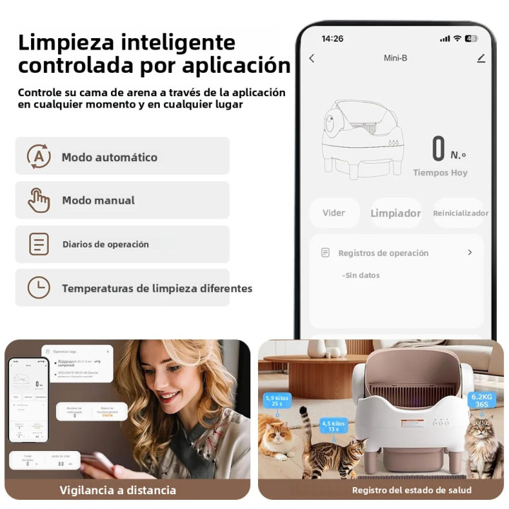 Caja de Arena Automática Autolimpiable para Gatos 65L con Control por App | prologyc.es | repuestos.prologyc.es