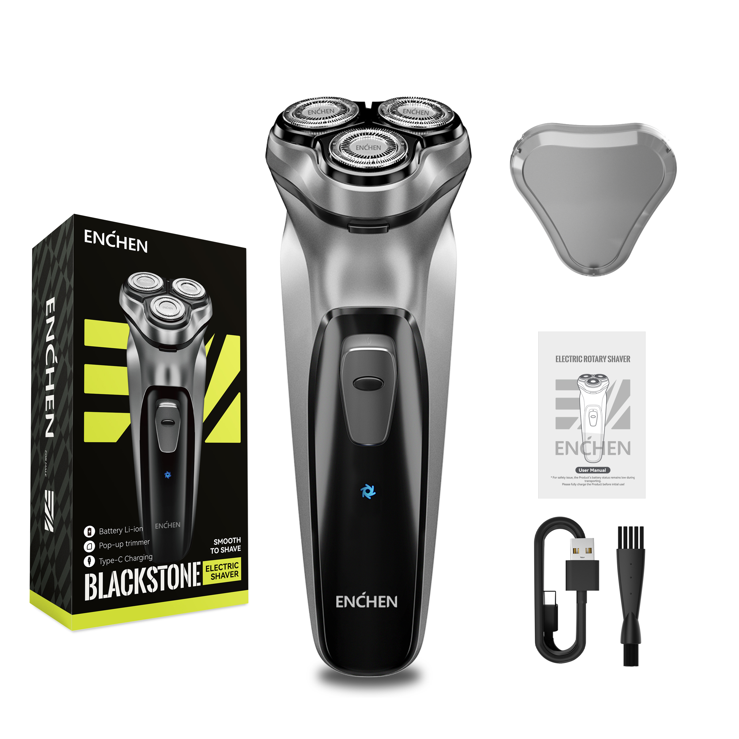 Afeitadora Eléctrica Rotativa ENCHEN Blackstone con Cabezales 3D y Carga USB Tipo C | prologyc.es