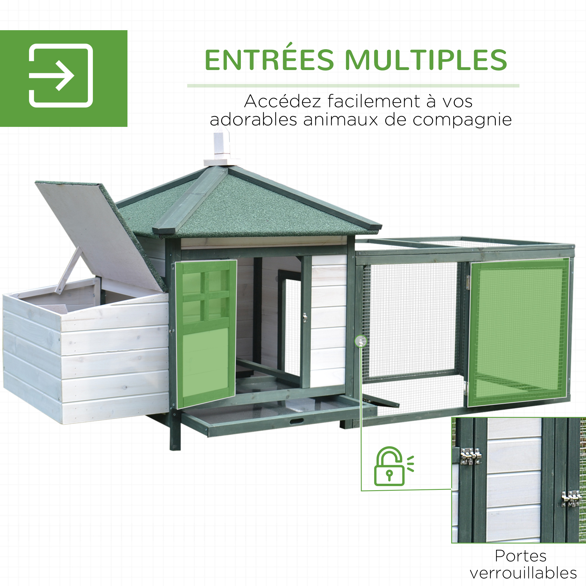 Gallinero PawHut de Madera para Exterior con Nido, Perchas, Comedero y Bandeja Extraíble | prologyc.es | repuestos.prologyc.es