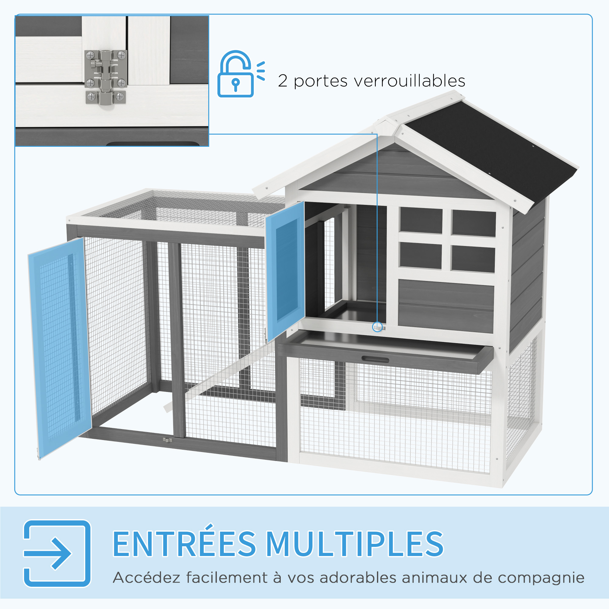 Conejera PawHut de Madera con Caseta Superior, Rampa, Bandeja Extraíble y Corral Exterior | prologyc.es | repuestos.prologyc.es