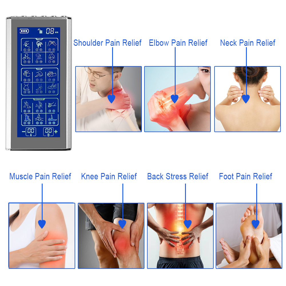 Máquina Tens de 36 modos con 4 almohadillas de electrodos para aliviar el dolor, estimulador muscular EMS, masaje relajante