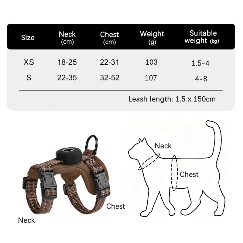 Arnés Antiescape para Gatos con Soporte para AirTag Ajustable y Reflectante | prologyc.es | repuestos.prologyc.es